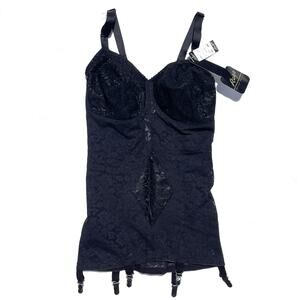 Rago Body Briefer Shapewear 38D Black Lace All In One Bodysuit